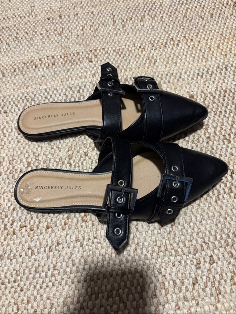 Sincerely Jules Black Pointed Double-Buckle Mule